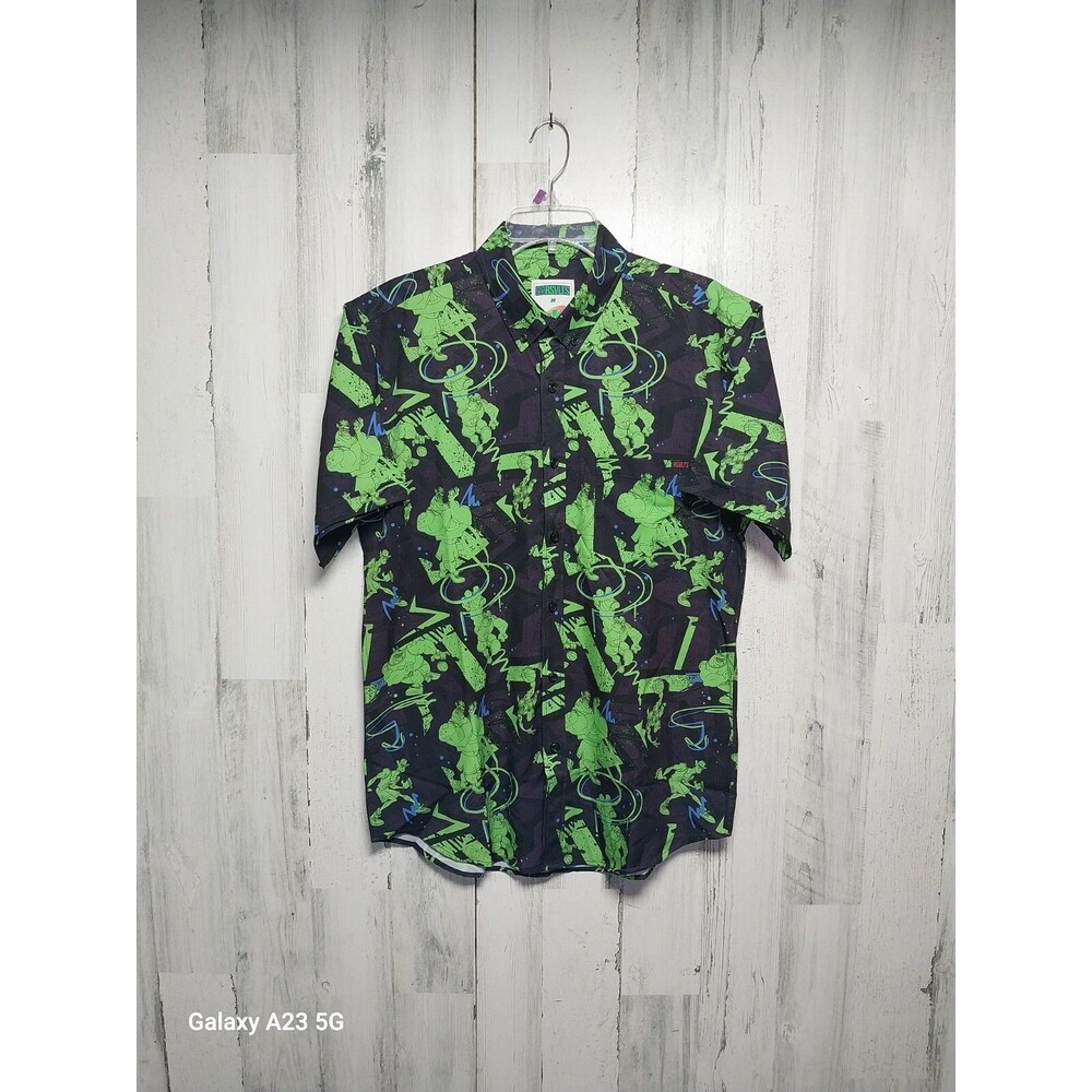 RSVLTS X Space Jam Shirt Men's M Green Monstars Button Up Short Sleeve